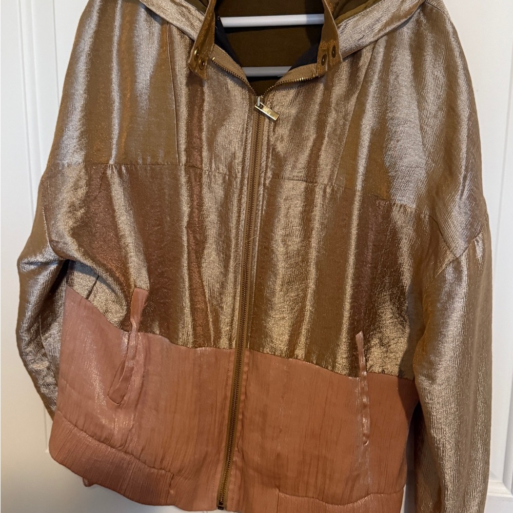 Zara Gold and Brown Bomber Jacket with Relaxed Fit